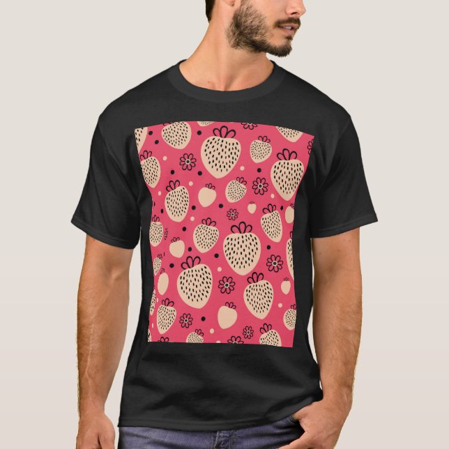 Camiseta Patrón de fresa rosa: diseño dulce sin soldadura (Anverso)