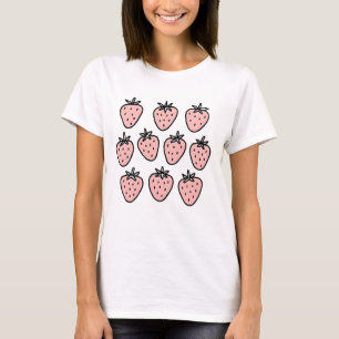 Camiseta Patrón de Fresa Rosa – Frutas Dibujadas a Mano Ado