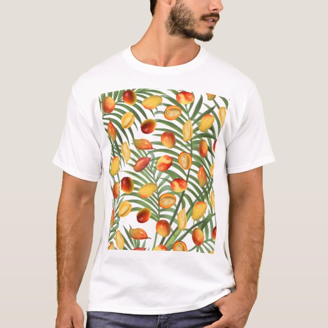 Camiseta Patrón de frutas de verano de mango y vegetación v (Anverso)