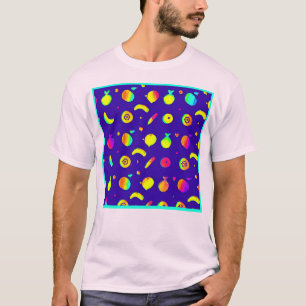 Camiseta Patrón de Frutas Neón Tropicales Coloridas