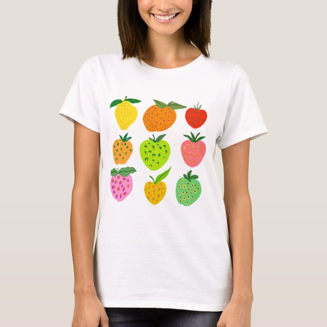Camiseta Patrón de frutos coloridos (Anverso)