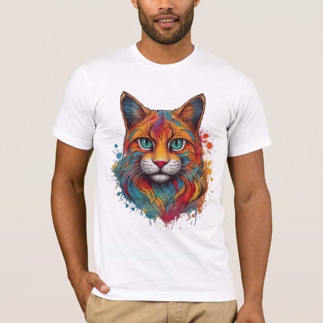 Camiseta patrón de gato colorido (Anverso)