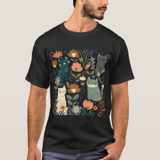 Camiseta Patrón de gato dulce floral
