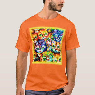 Camiseta Patrón de gato y gatito colorido. ¡Hazte con una e