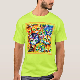 Camiseta Patrón de gato y gatito colorido. ¡Hazte con una e