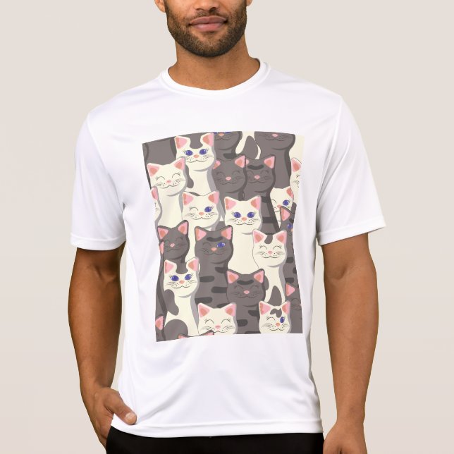 Camiseta Patrón de gatos blancos y grises (Anverso)