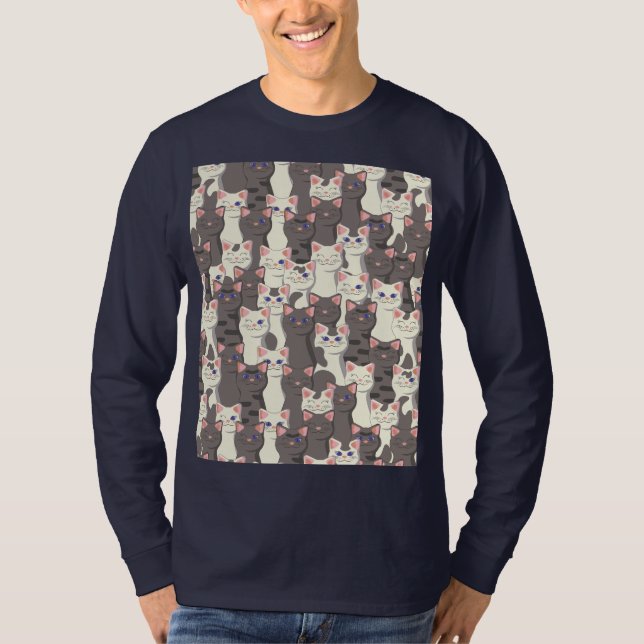 Camiseta Patrón de gatos blancos y grises (Anverso)