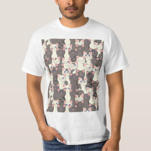 Camiseta Patrón de gatos blancos y grises