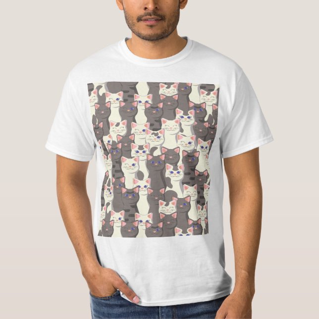 Camiseta Patrón de gatos blancos y grises (Anverso)
