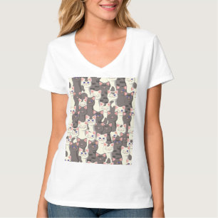 Camiseta Patrón de gatos blancos y grises