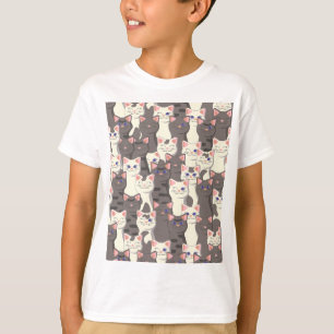 Camiseta Patrón de gatos blancos y grises