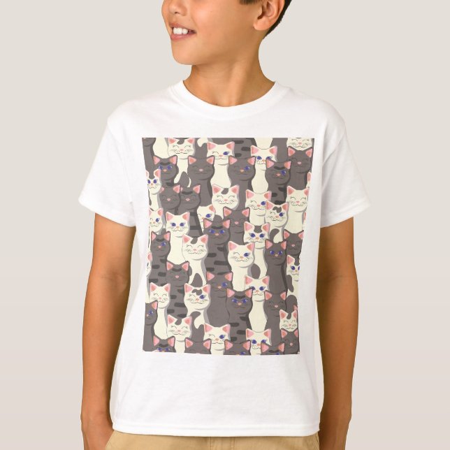 Camiseta Patrón de gatos blancos y grises (Anverso)