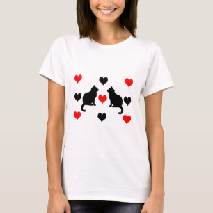 Camiseta Patrón de gatos y corazones