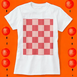Camiseta Patrón de Gingham de Red Checkered Rosa
