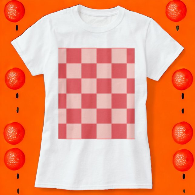 Camiseta Patrón de Gingham de Red Checkered Rosa (Zazzle Pink Red Checkered Gingham Pattern Tshirt)