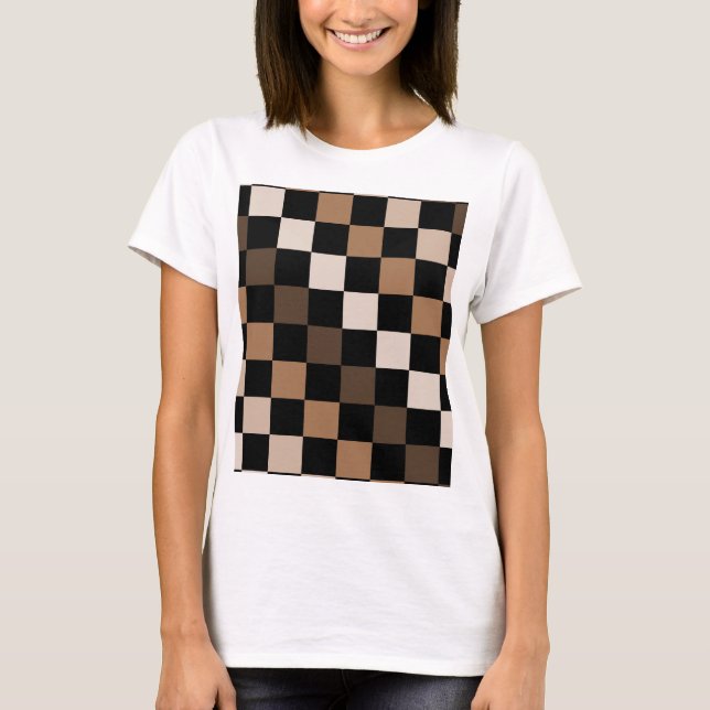 Camiseta Patrón de Gingham negro negro marrón (Anverso)