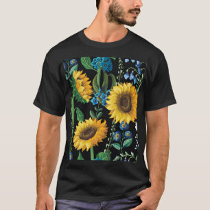 Camiseta Patrón de girasol de fondo negro
