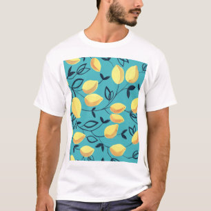 Camiseta Patrón de gouache de limón amarillo sobre turquesa