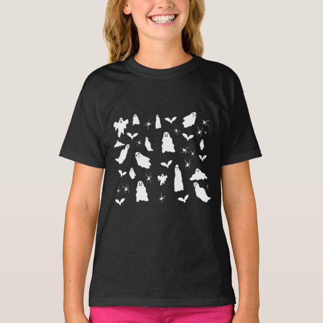 Camiseta Patrón de Halloween de Fantasma Cuta, Bats & Spide (Anverso)
