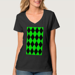 Camiseta Patrón de Harlequin Grande Geométrico Verde Y Negr