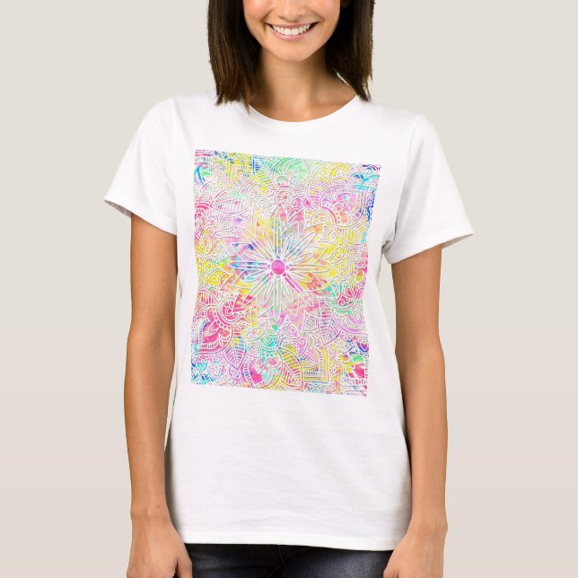 Camiseta patrón de henna dibujado a mano floral de moda bon (Anverso)