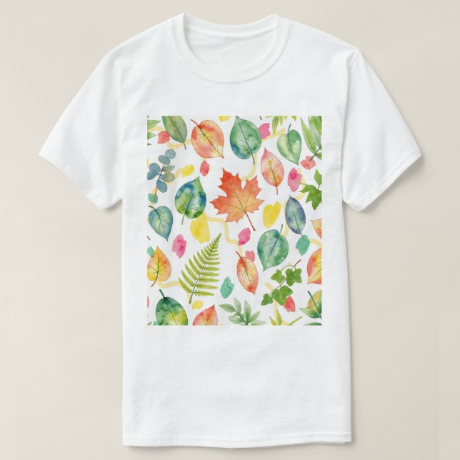 Camiseta Patrón de hoja de otoño colorido (Diseño del anverso)