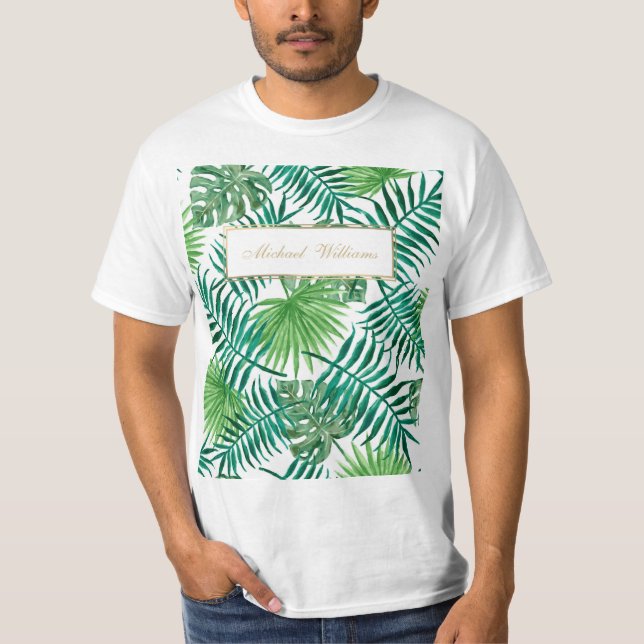 Camiseta Patrón de hojas botánicas de follaje tropical.     (Anverso)