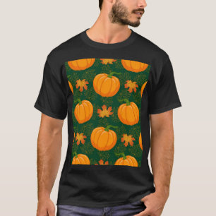 Camiseta Patrón de hojas otoñales de calabaza naranja