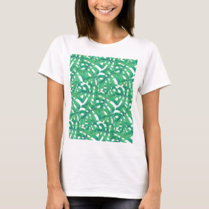 Camiseta Patrón de hojas tropicales de monstera verde en bl