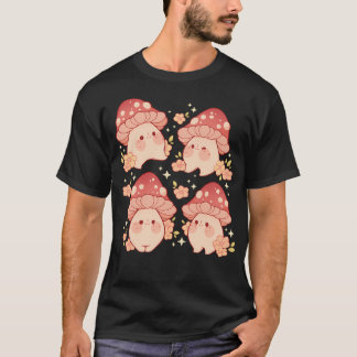 Camiseta Patrón De Hongos Y Flores Rosa