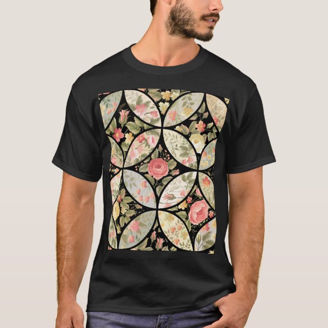 Camiseta Patrón de infiltración de brillo de mosaico floral (Anverso)