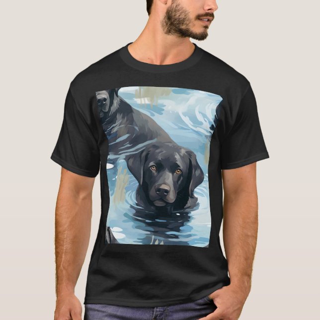 Camiseta Patrón de Labrador Negro Nadando (Anverso)