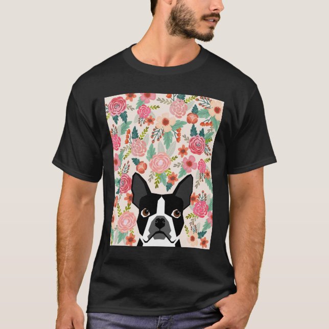 Camiseta Patrón de las flores de Boston Terrier Florals Pri (Anverso)