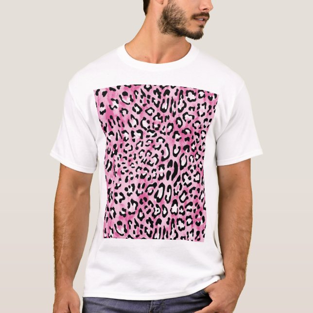 Camiseta Patrón de Leopardo Blanco Rosa. (Anverso)