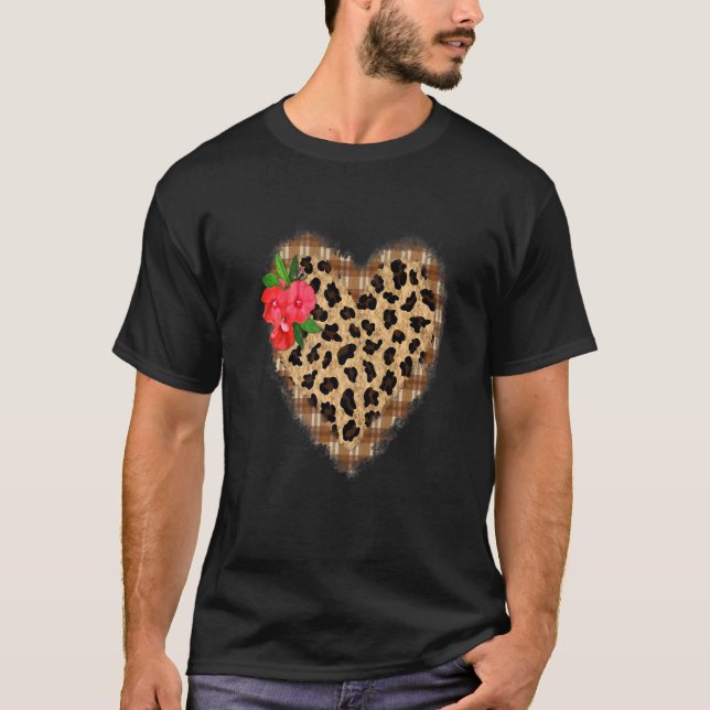 Camiseta Patrón de Leopardo Corazón Flor rosa Pescado (Anverso)