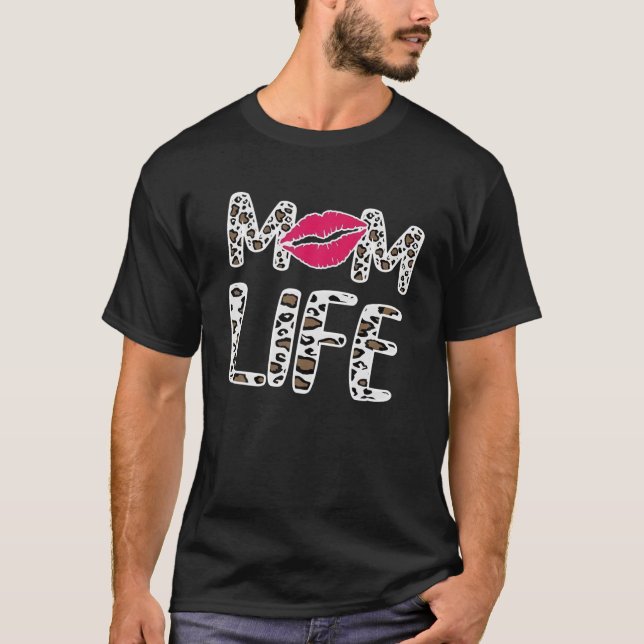 Camiseta Patrón de leopardo de la vida de mamá Rojo levanta (Anverso)