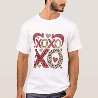 Camiseta Patrón de leopardo y brillo XOXO
