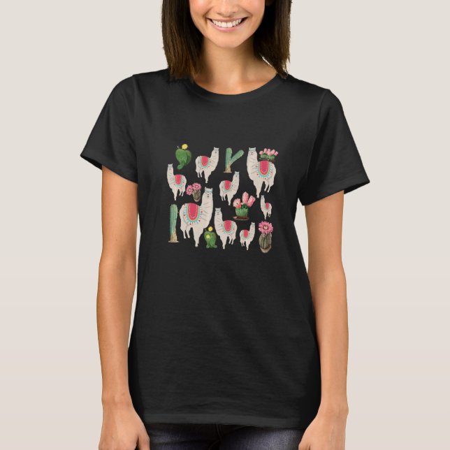 Camiseta Patrón de Llama y Cactus de Fiesta Cuta (Anverso)
