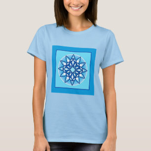 Camiseta Patrón de Mandala en turquesa, cobalto y blanco