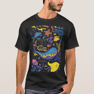 Camiseta Patrón de mar brillante - Dibujo de garabato marin