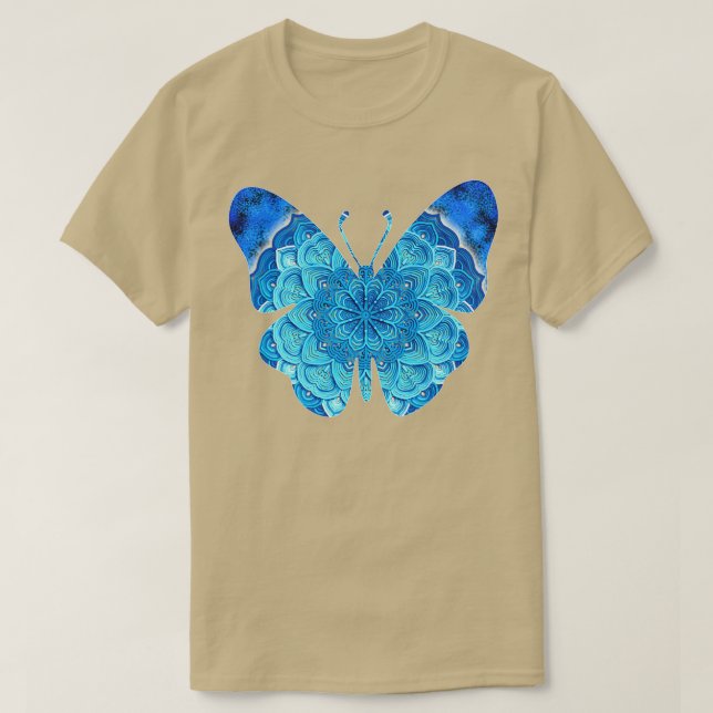 Camiseta Patrón de mariposa azul claro en animal Mandala Fl (Diseño del anverso)