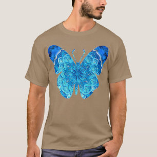 Camiseta Patrón de mariposa azul claro en animal Mandala Fl