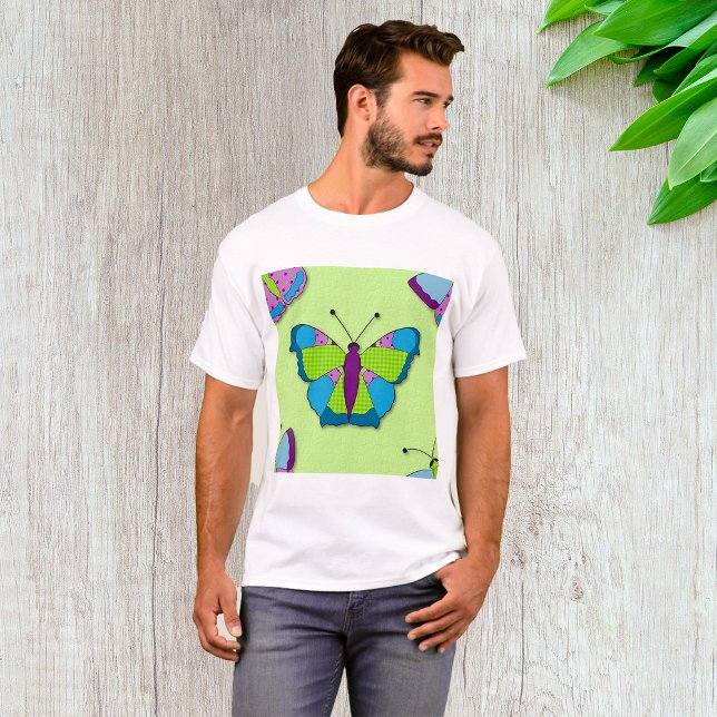 Camiseta Patrón de mariposa de patchwork sobre verde (Subido por el creador)