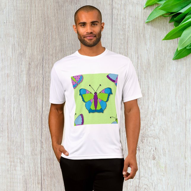Camiseta Patrón de mariposa de patchwork sobre verde (Subido por el creador)