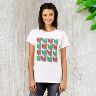 Camiseta Patrón de mariposa rojo y verde