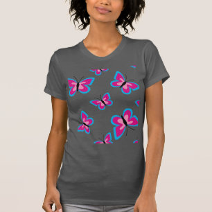 Camiseta Patrón de mariposa rosa del borde azul