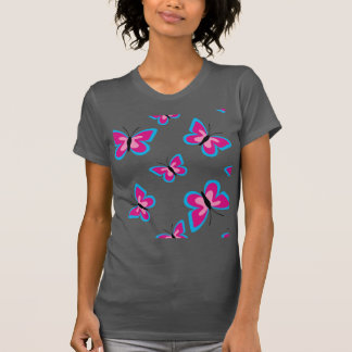 Camiseta Patrón de mariposa rosa del borde azul