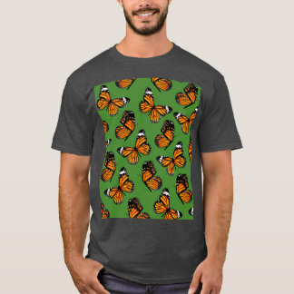 Camiseta Patrón de mariposas monarca naranja en verde