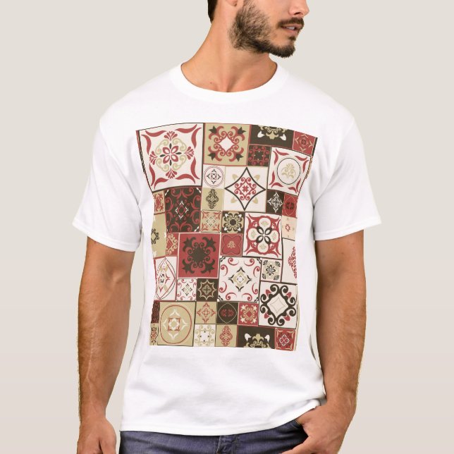 Camiseta Patrón de mosaico marroquí de Marsala de moda (Anverso)