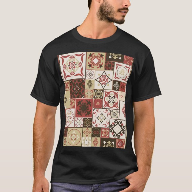 Camiseta Patrón de mosaico marroquí de Marsala de moda (Anverso)